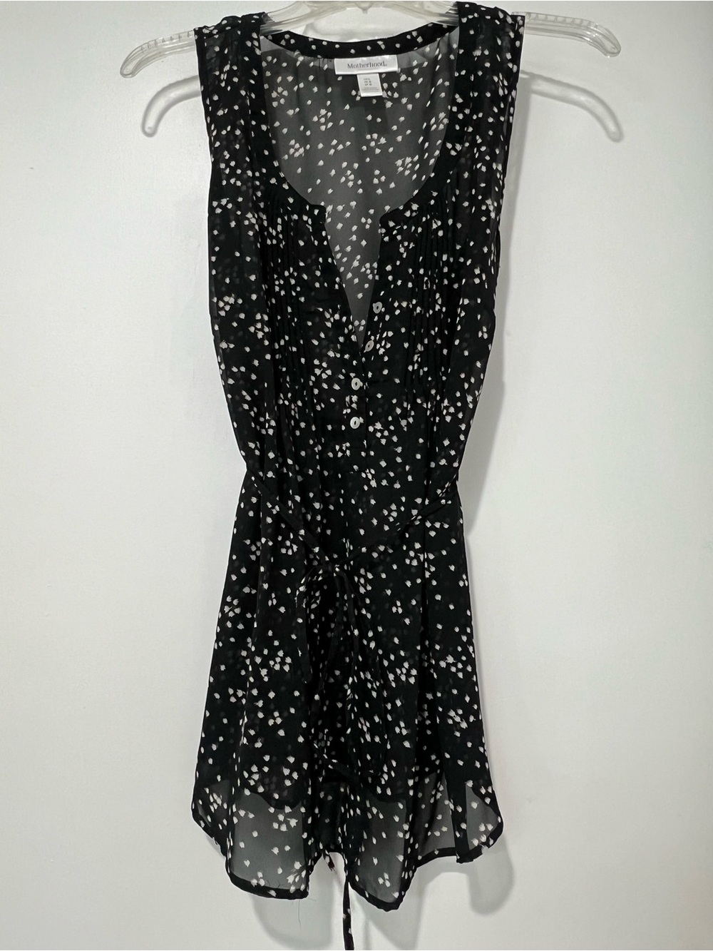 Motherhood Maternity Black Floral Sleeveless Tie Waist Blouse Top Size Large